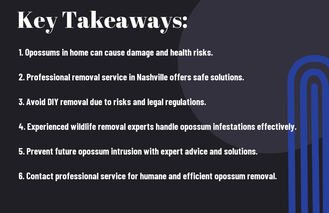 Key takeaways listed for opossum removal in nashville tn